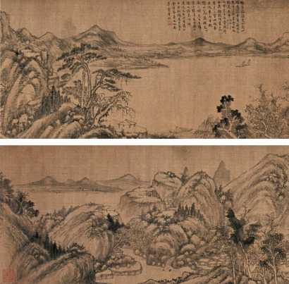 顾蕙生 己亥（1839）年作 鹅溪晚渡图 手卷
